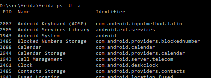 Listing running apps with Frida