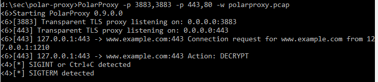 PolarProxy is now intercepting traffic on port 443 and 3883