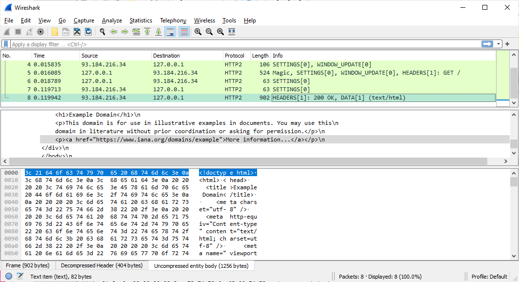 The decrypted network traffic can now be viewed in Wireshark