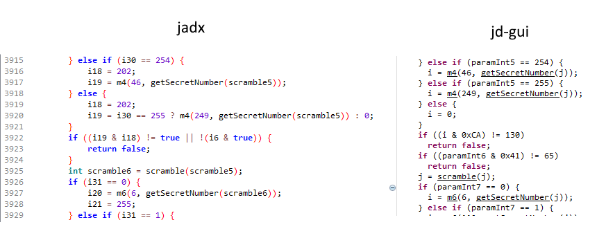 JD-GUI produced much better code than jadx, especially around the return statements seen here